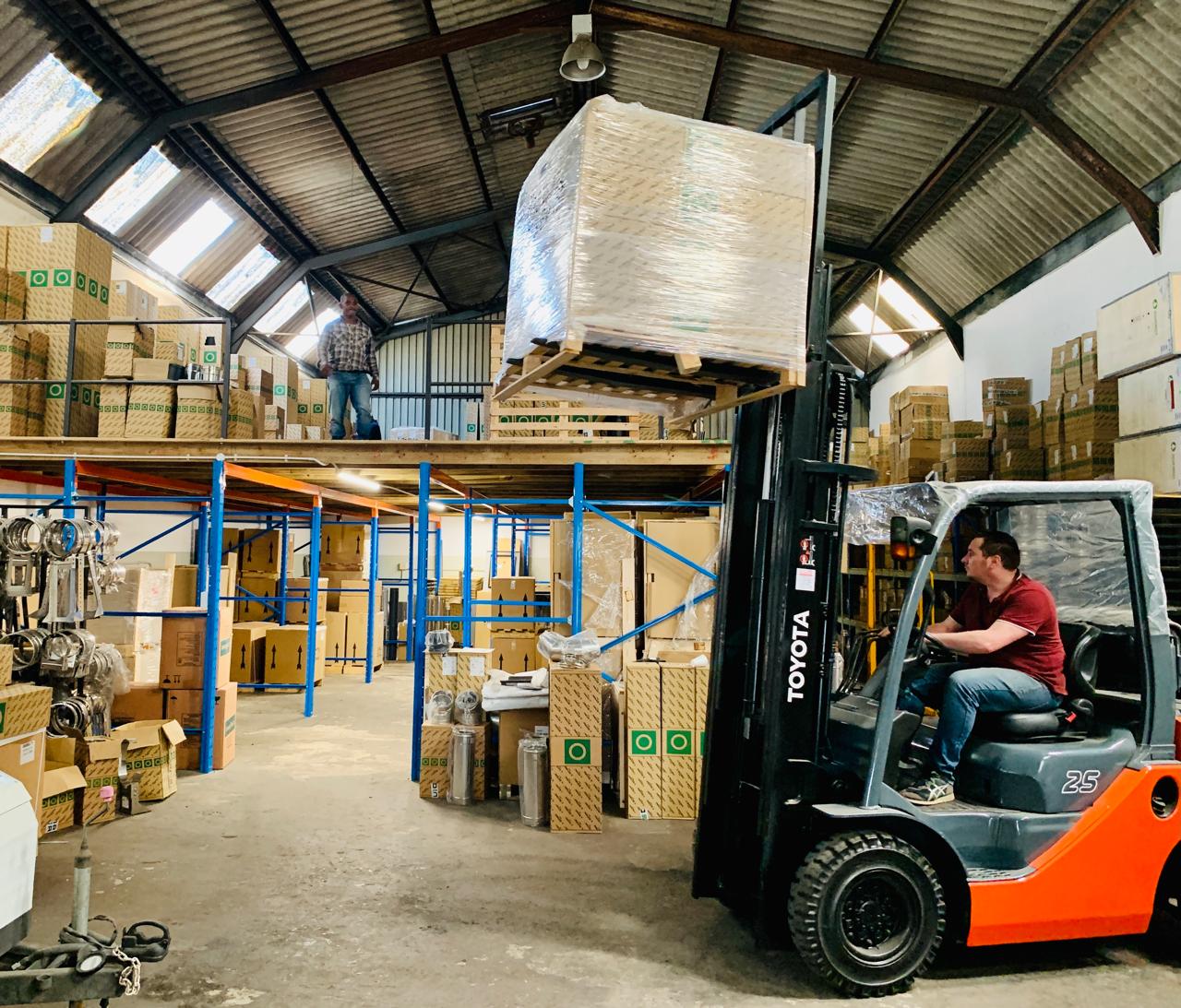 Hyper Fires warehouse forklift moving pallet stock