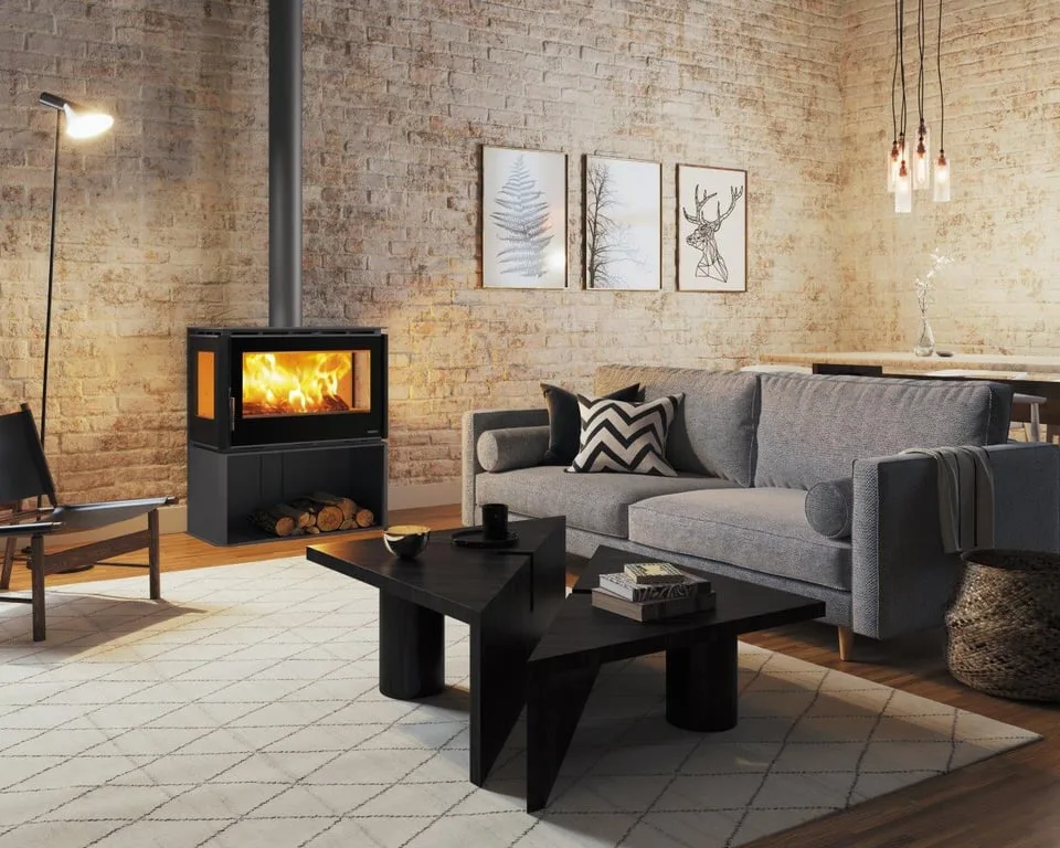 Carbel RA 3 Sided Fire With Base installed in a contemporary living room