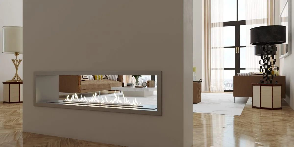 SAFIRE built-in double-sided flueless gas fireplace