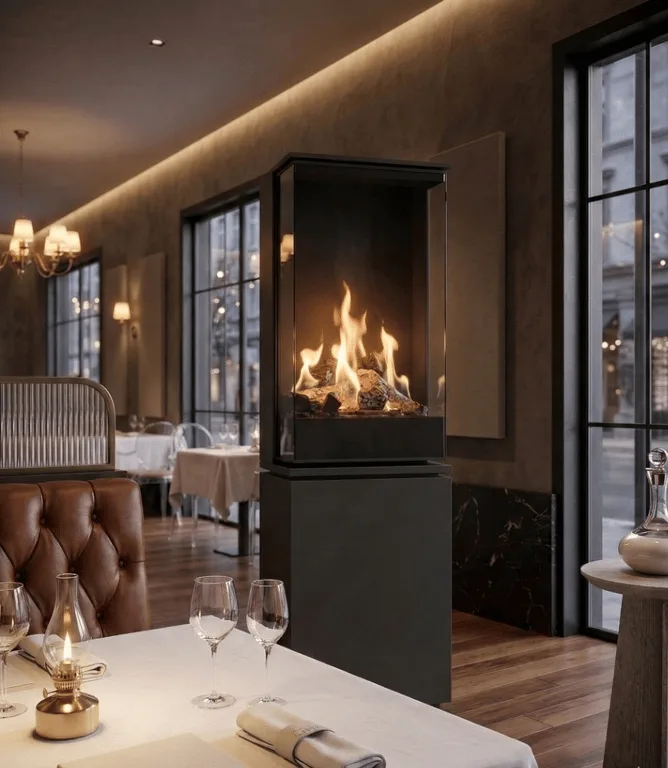 SAFIRE Ai flueless gas fireplace in a restaurant setting