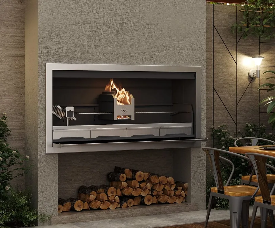 SAFIRE Pyro built-in wood braai with stainless facade