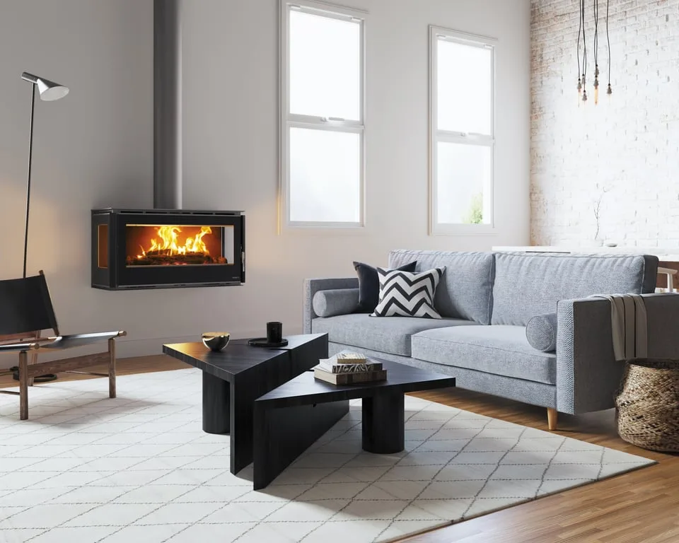 Carbel RA three-sided built-in slow-combustion fireplace