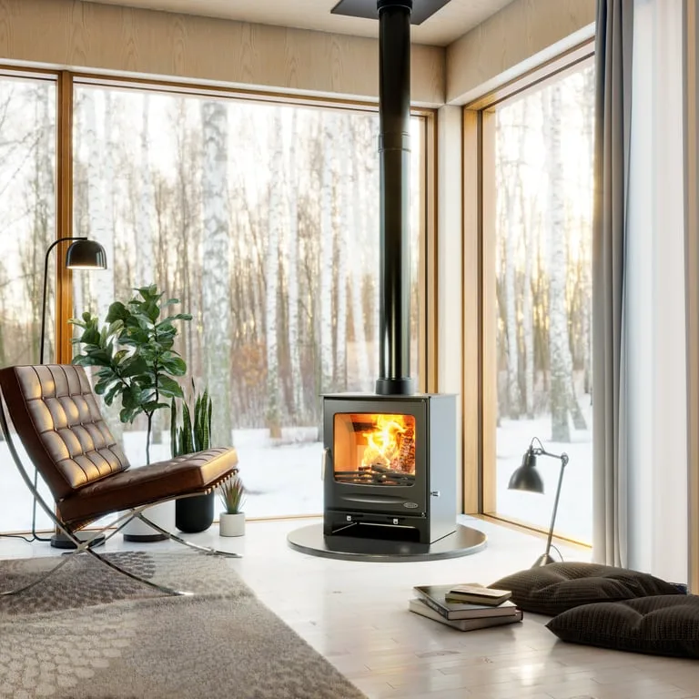 Henley Sherwood freestanding slow-combustion fireplace in a lifestyle setting
