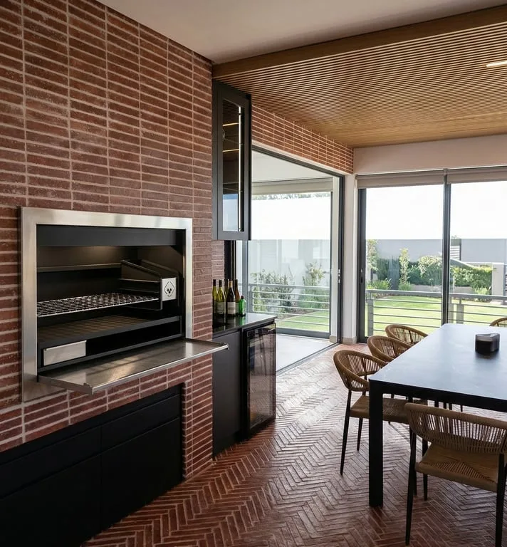 SAFIRE Afflux built-in braai installed in a brick entertainment area