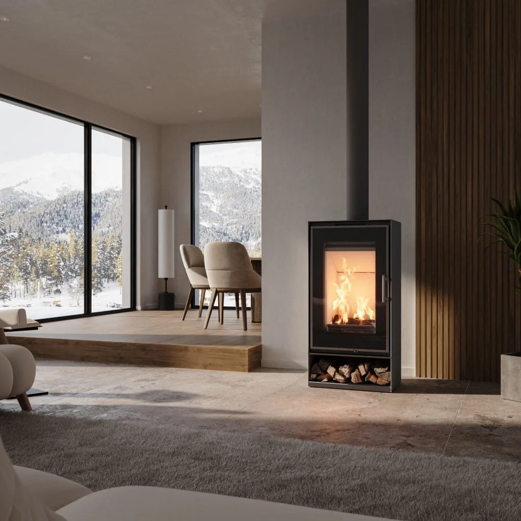 Carbel freestanding fireplace installed in a contemporary room