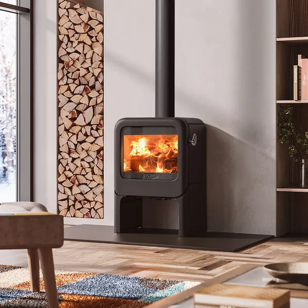 Dovre Rock fireplace installed in a pale interior