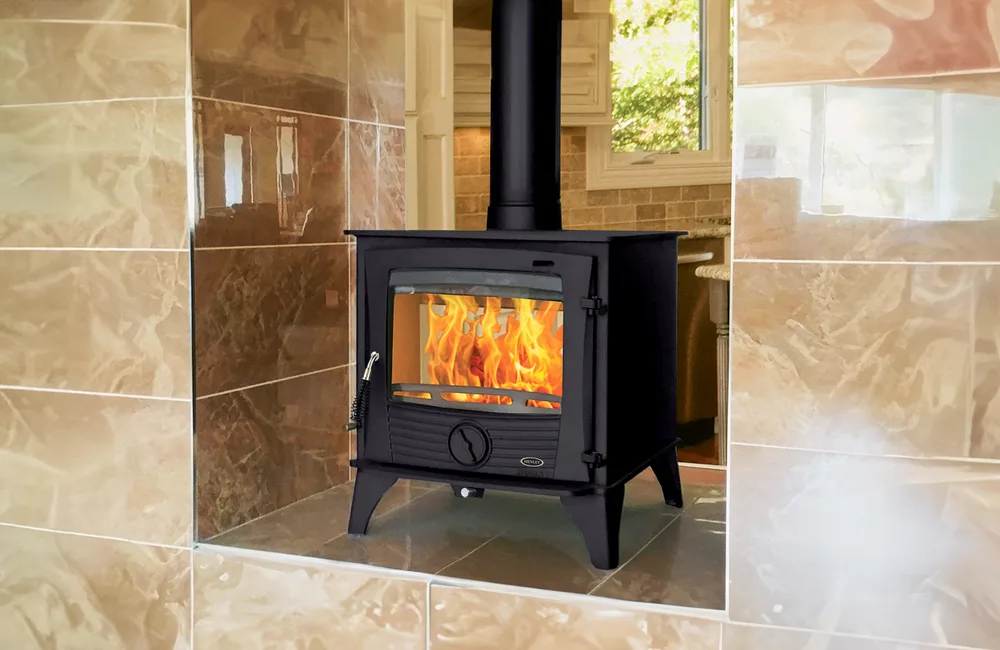 Henley stove in a fireplace setting