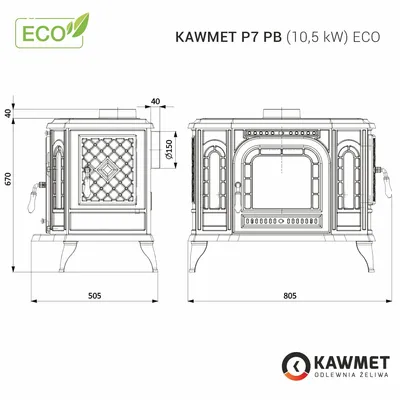 Piec wolnostojący KAWMET P7 PB (10,5 kW) ECO