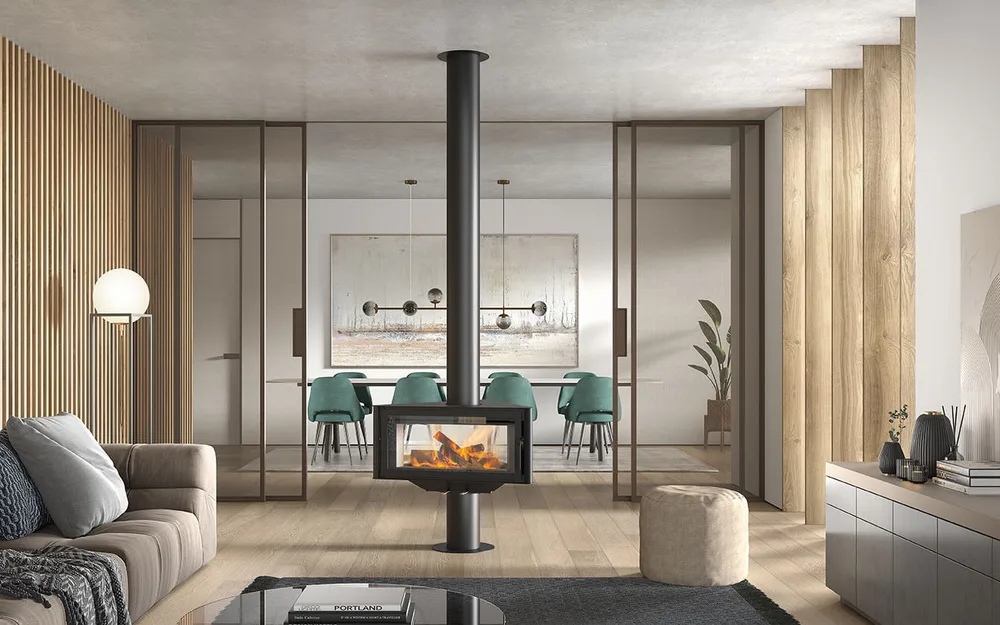 Rocal fireplace in a modern interior