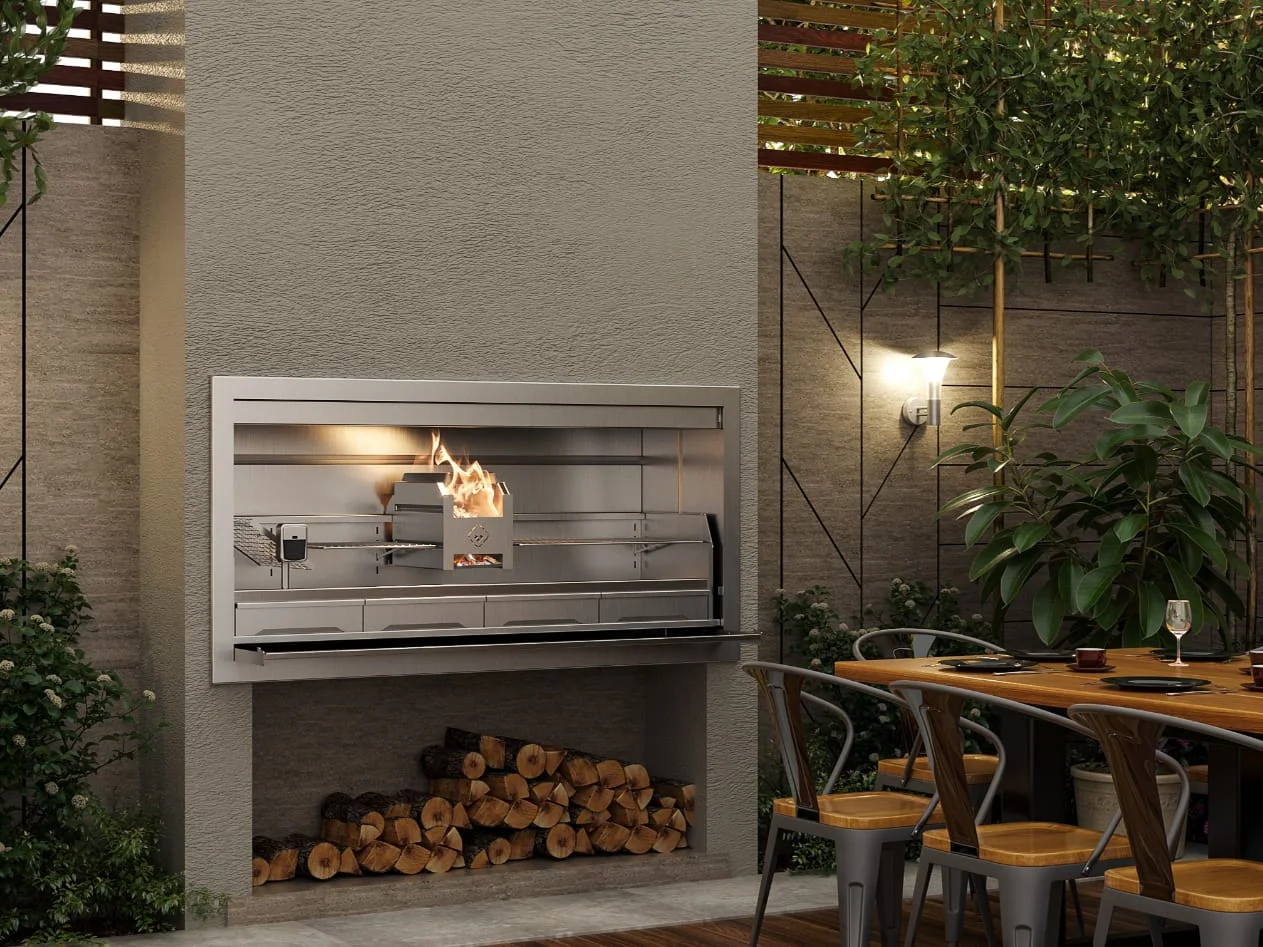 SAFIRE built-in wood braai installed in an outdoor entertainment area