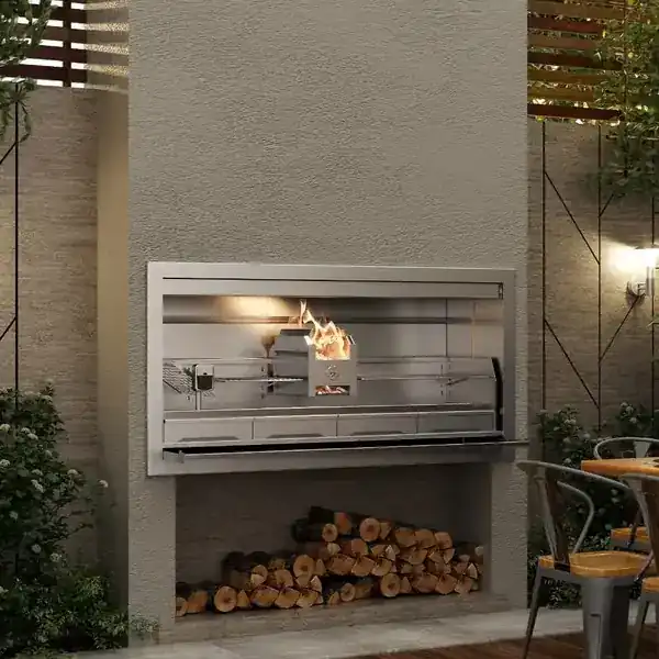 SAFIRE built-in wood braai installed in an outdoor entertainment area