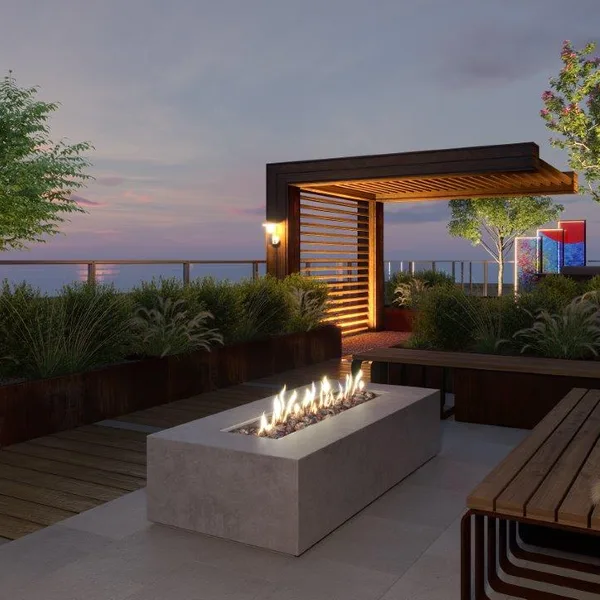 SAFIRE gas firepit in an outdoor setting